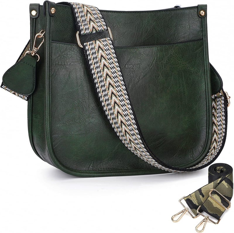 HKCLUF Crossbody Bags for Women Trendy Vegan Leather Hobo Handbags With 2PCS Adjustable Guitar Strap Shoulder Bucket Bags - Image 1